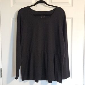 Denim &Co Classic Black Peplum Long Sleeve Basic